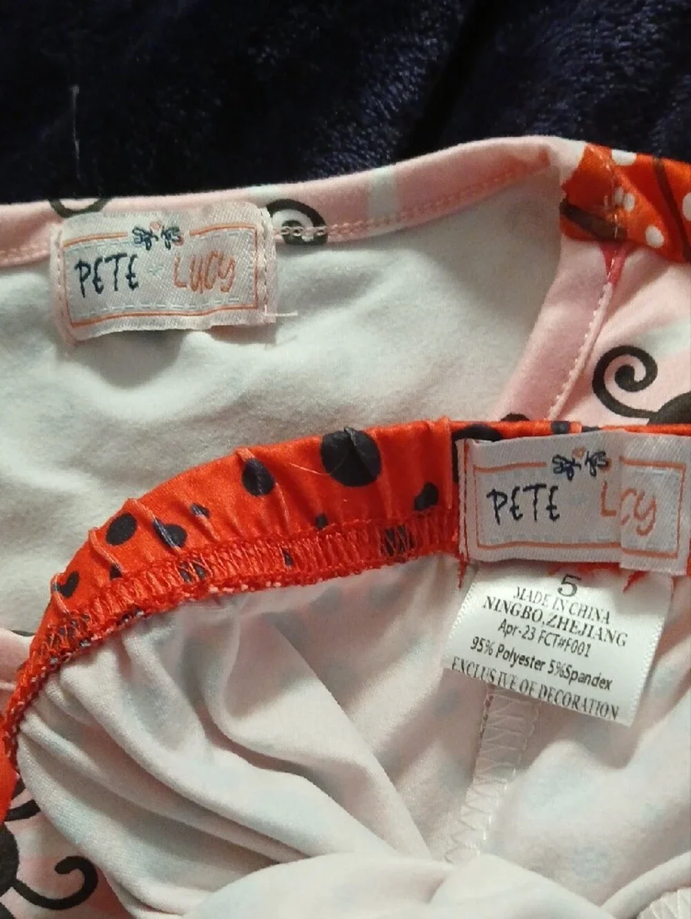 Pete & Lucy Set Girls Size 5 Orange Ladybug Ruffle Dress and Polka Dot Leggings